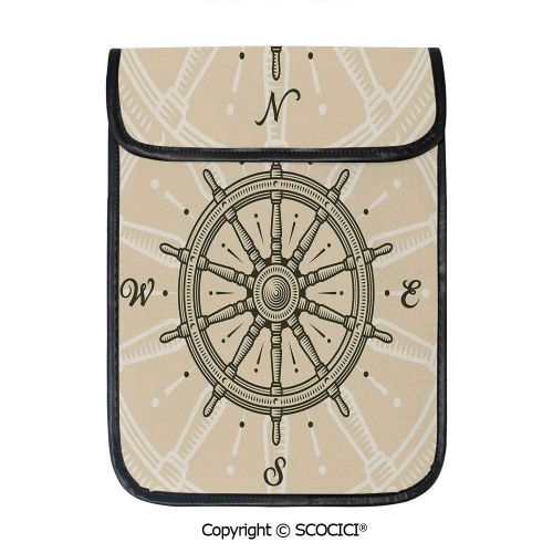  SCOCICI iPad Pro 12.9 Inch Sleeve Tablet Protective Bag Retro Ship Wheel Antique Sailboat Navigation Tool Monochromic Nostalgic Deco Custom Tablet Sleeve Bag Case