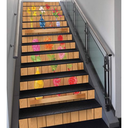  SCOCICI Stair Stickers Wall Stickers,13 PCS Self-adhesive,Daffodil,Glass Vases with Colorful...