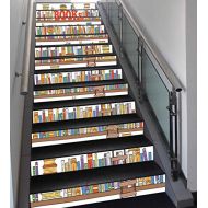 SCOCICI Stair Stickers Wall Stickers,13 PCS Self-adhesive,Modern,Library Bookshelf with A...