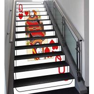 SCOCICI Stair Stickers Wall Stickers,13 PCS Self-adhesive,Queen,Queen of Hearts Playing Card Casino Decor Gambling Game Poker Blackjack Deck,Red Yellow White,Stair Riser Decal for Living R