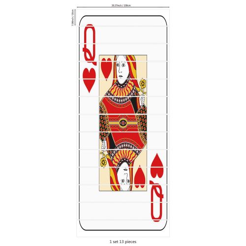  SCOCICI Stair Stickers Wall Stickers,13 PCS Self-adhesive,Queen,Queen of Hearts Playing Card Casino Decor Gambling Game Poker Blackjack Deck,Red Yellow White,Stair Riser Decal for Living R