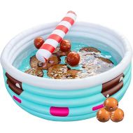 Large Inflatable Kiddie Swimming Pool- Bonus Mini Beach Balls & Pool Noodle Toy- XL Measures 5.5 FT- Cute Design Thick Durable PVC- Family Sized for Baby Toddlers Kids & Adults- Summer Ball Pit Fun