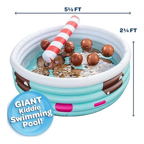  Large Inflatable Kiddie Swimming Pool- Bonus Mini Beach Balls & Pool Noodle Toy- XL Measures 5.5 FT- Cute Design Thick Durable PVC- Family Sized for Baby Toddlers Kids & Adults- Summer Ball Pit Fun