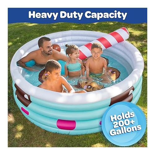  Large Inflatable Kiddie Swimming Pool- Bonus Mini Beach Balls & Pool Noodle Toy- XL Measures 5.5 FT- Cute Design Thick Durable PVC- Family Sized for Baby Toddlers Kids & Adults- Summer Ball Pit Fun