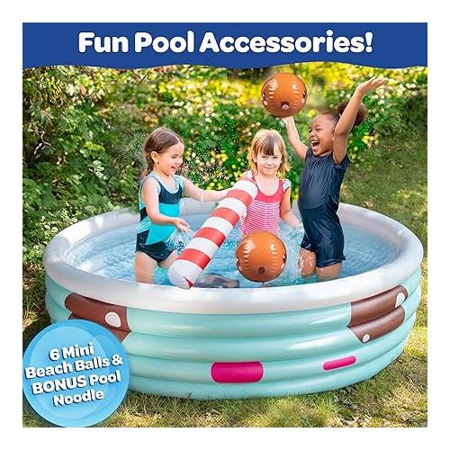  Large Inflatable Kiddie Swimming Pool- Bonus Mini Beach Balls & Pool Noodle Toy- XL Measures 5.5 FT- Cute Design Thick Durable PVC- Family Sized for Baby Toddlers Kids & Adults- Summer Ball Pit Fun