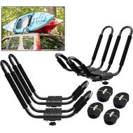 PaddleSports+ Kayak Roof Rack Sets for Cars and SUVs - Two Sets with Straps - Universal Fit Carriers Mount on Crossbars for Easy Travel with Kayaks Canoes Paddleboards and Surfboards