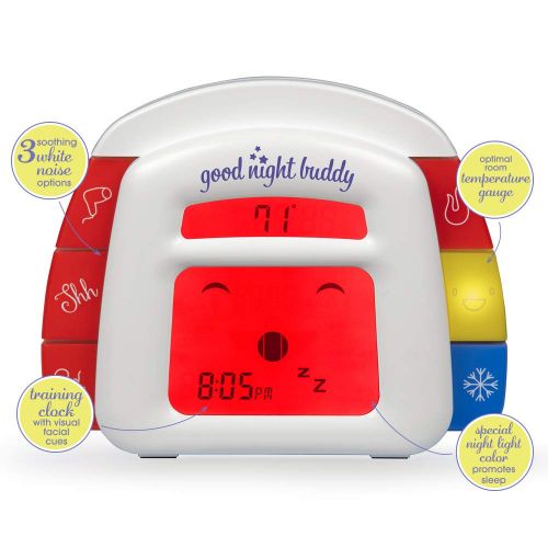  SCS Direct Good Night Buddy by Sleep Whisperer Ingrid Prueher - All-in-One Sleep Training Solution w/Sound Machine, Kids Alarm Clock, Room Temperature Gauge, Night Light - Teach Baby & Toddle