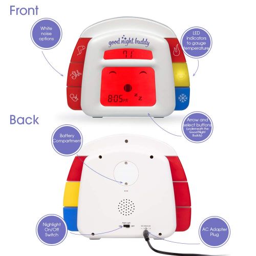  SCS Direct Good Night Buddy by Sleep Whisperer Ingrid Prueher - All-in-One Sleep Training Solution w/Sound Machine, Kids Alarm Clock, Room Temperature Gauge, Night Light - Teach Baby & Toddle