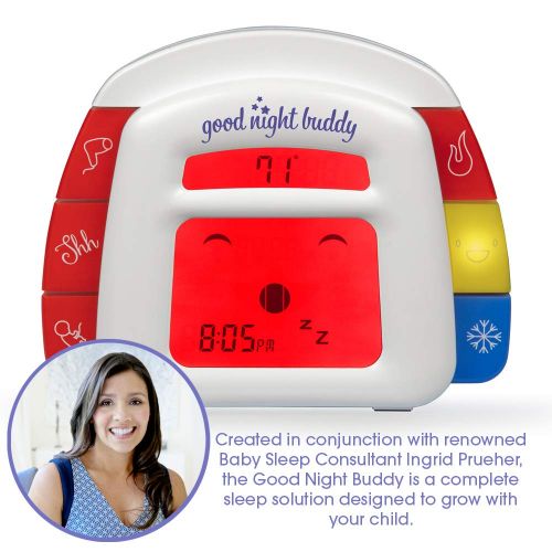  SCS Direct Good Night Buddy by Sleep Whisperer Ingrid Prueher - All-in-One Sleep Training Solution w/Sound Machine, Kids Alarm Clock, Room Temperature Gauge, Night Light - Teach Baby & Toddle