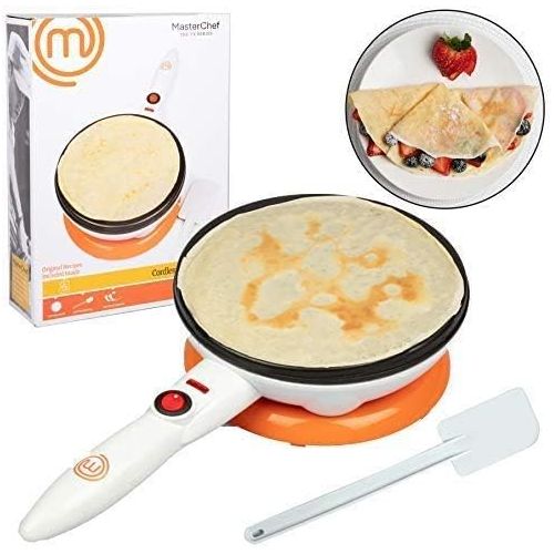  [아마존베스트]MasterChef Cordless Crepe Maker with FREE Recipe Guide- Non-stick Dipping Plate plus Electric Base and Spatula, Fun Gift