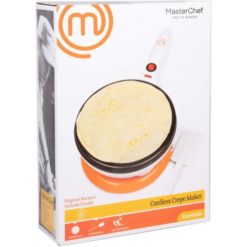  [아마존베스트]MasterChef Cordless Crepe Maker with FREE Recipe Guide- Non-stick Dipping Plate plus Electric Base and Spatula, Fun Gift