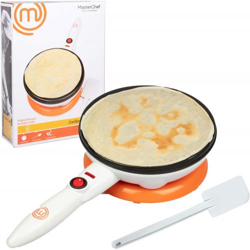  [아마존베스트]MasterChef Cordless Crepe Maker with FREE Recipe Guide- Non-stick Dipping Plate plus Electric Base and Spatula, Fun Gift