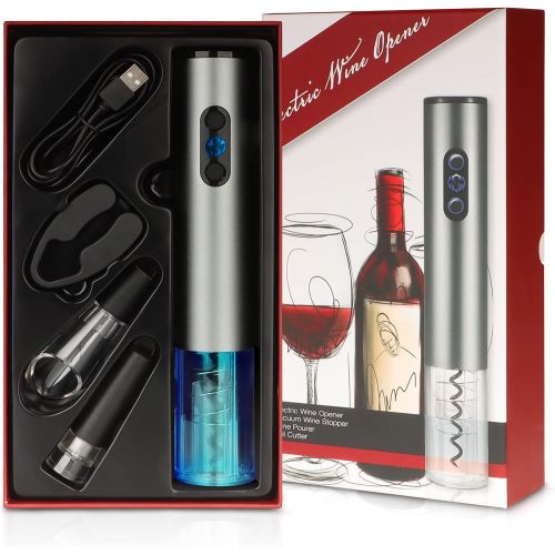  SCSXGO Wine Opener Electric,Wine Bottle Opener, Rechargeable Corkscrew with USB Charging Line,Pourer, Foil Cutter, Vacuum Pumping Stopper Battery Powered Cordless Wine Opener Kit