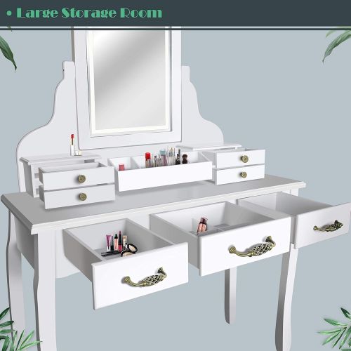  SCYL Color Your Life Vanity Table Set with Lighted LED Mirror,7 Drawers Makeup Dressing Table with Cushioned Stool,Easy Assembly