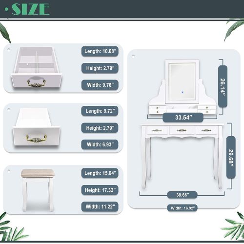  SCYL Color Your Life Vanity Table Set with Lighted LED Mirror,7 Drawers Makeup Dressing Table with Cushioned Stool,Easy Assembly