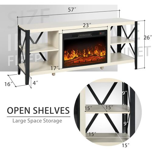  SCYL Color Your Life Fireplace TV Stand for TVs up to 65 ,Wood Entertainment Center with 2 Open Shelves, Metal X TV Console for Living Room (White Oak)