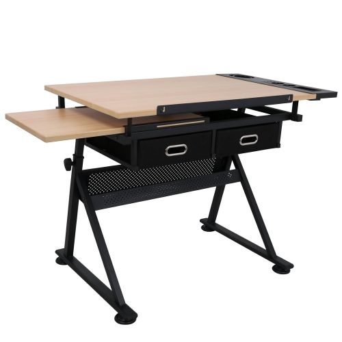  SD ZENY Height Adjustable Drafting Draft Desk Drawing Table Desk Tiltable Tabletop w/Stool and Storage Drawer for Reading, Writing Art Craft Work Station
