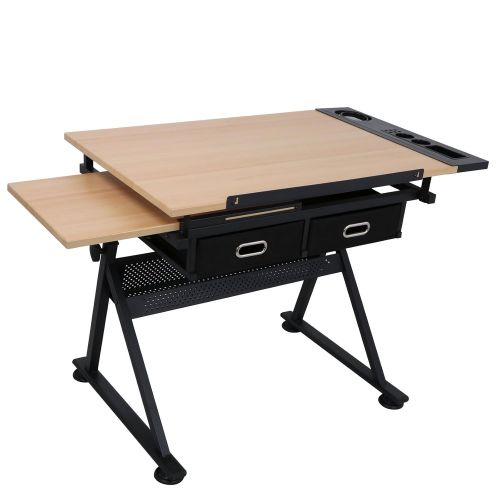  SD ZENY Height Adjustable Drafting Draft Desk Drawing Table Desk Tiltable Tabletop w/Stool and Storage Drawer for Reading, Writing Art Craft Work Station