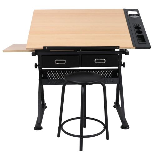  SD ZENY Height Adjustable Drafting Draft Desk Drawing Table Desk Tiltable Tabletop w/Stool and Storage Drawer for Reading, Writing Art Craft Work Station