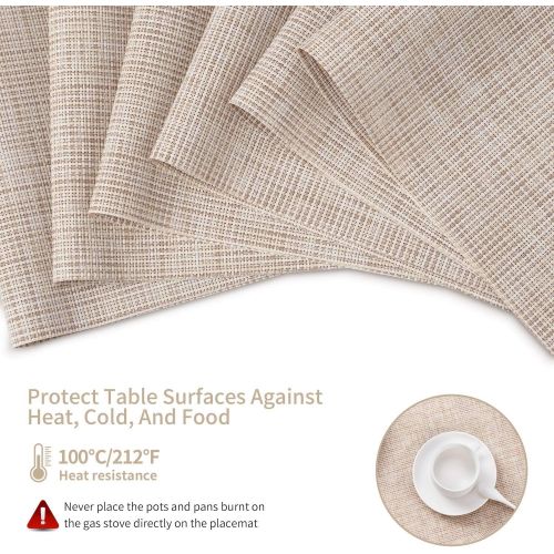  [아마존베스트]SD SENDAY Placemats, Set of 6 Heat-Resistant Stain Resistant Non-Slip Placemats for Kitchen Table, Washable Durable PVC Table Mats Woven Vinyl Placemats (6Pcs, Beige)
