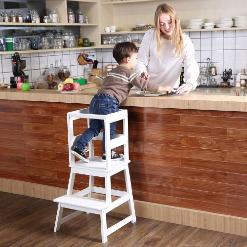  SDADI Kids Kitchen Step Stool with Safety Rail- for Toddlers 18 Months and Older, White LT01W