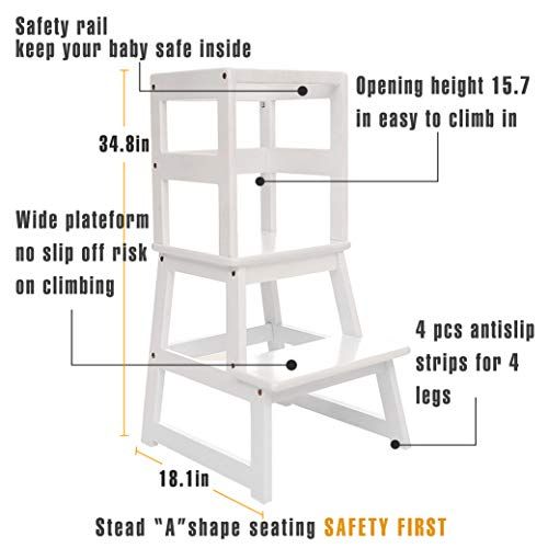  SDADI Kids Kitchen Step Stool with Safety Rail- for Toddlers 18 Months and Older, White LT01W