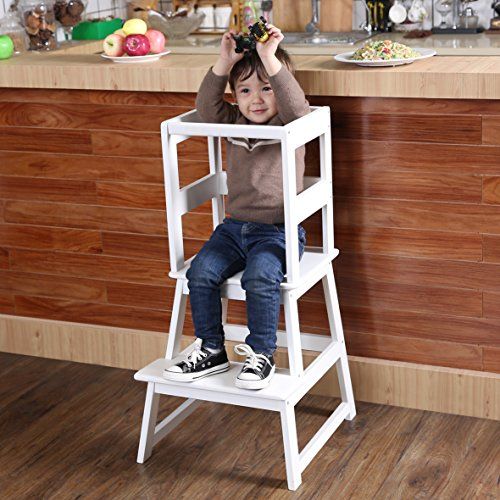  SDADI Kids Kitchen Step Stool with Safety Rail- for Toddlers 18 Months and Older, White LT01W