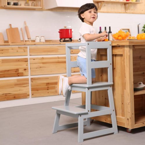  SDADI Kids Kitchen Step Stool with Safety Rail - for Toddlers 18 Months and Older, Gray LT01G