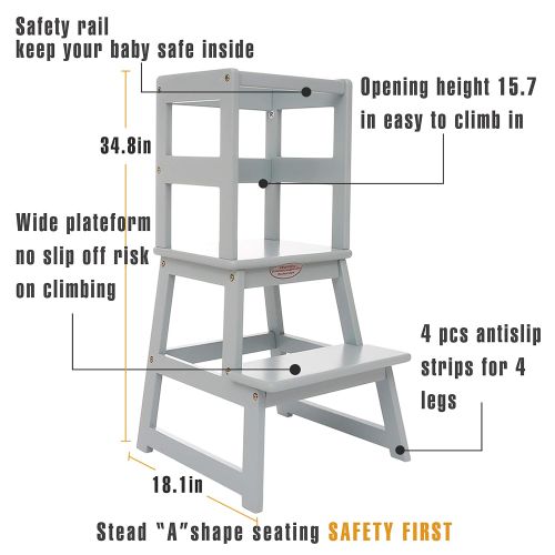  SDADI Kids Kitchen Step Stool with Safety Rail - for Toddlers 18 Months and Older, Gray LT01G