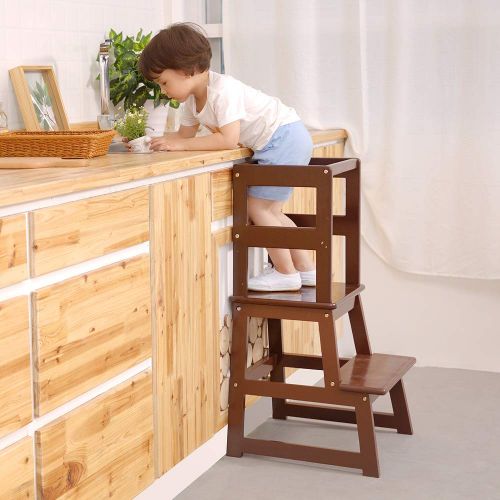 SDADI Kids Kitchen Step Stool with Safety Rail - for Toddlers 18 Months and Older, Espresso LT01CF