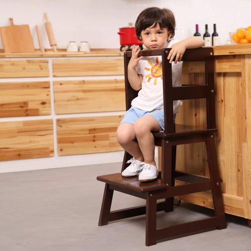  SDADI Kids Kitchen Step Stool with Safety Rail - for Toddlers 18 Months and Older, Espresso LT01CF