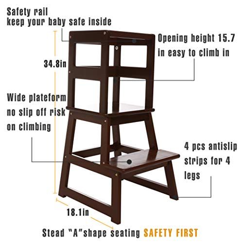  SDADI Kids Kitchen Step Stool with Safety Rail - for Toddlers 18 Months and Older, Espresso LT01CF