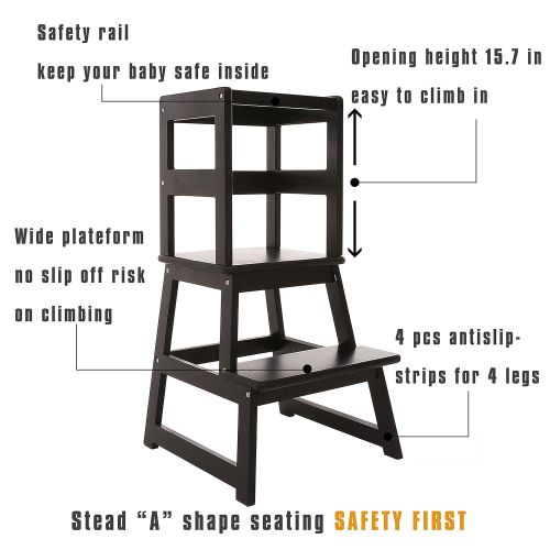  SDADI Kids Kitchen Step Stool with Safety Rail - for Toddlers 18 Months and Older, Black LT01B