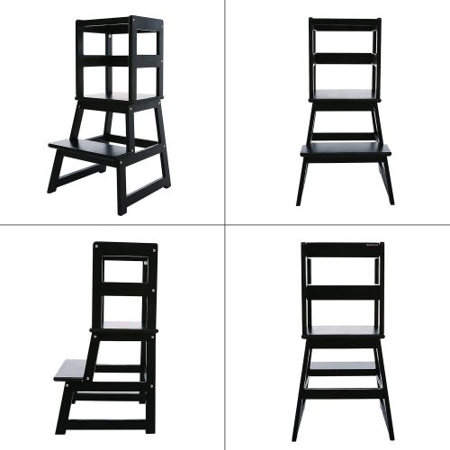  SDADI Kids Kitchen Step Stool with Safety Rail - for Toddlers 18 Months and Older, Black LT01B