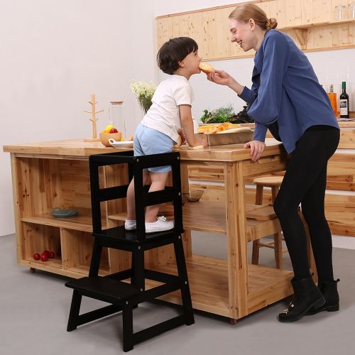  SDADI Kids Kitchen Step Stool with Safety Rail - for Toddlers 18 Months and Older, Black LT01B