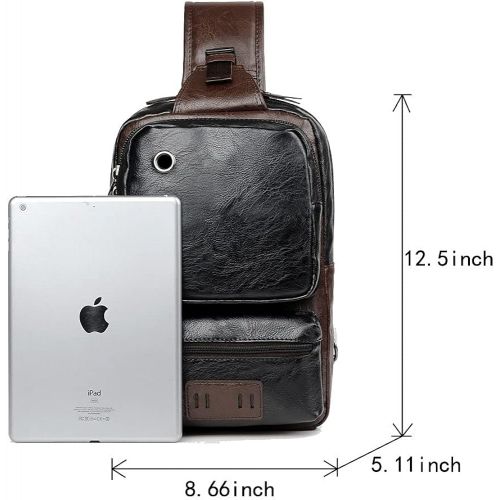  SDIYABOLO Small Black Sling Crossbody Backpack Shoulder Bag for Men Women Vintage PU Leather Sling Backpack Cycling USB Charger