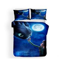 SDZSH 3 Pieces Lightweight Microfiber Bedding Set 3D Printed How to Train Your Dragon Pattern Duvet Cover Set (Full Size) for Boys, Kids, Teens. NO Comforter.