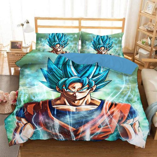  SDZSH 3 Pieces Bedding Set 3D Dragonball Z Goku Style Microfiber Men Teen Boys Kids 1 Duvet Cover and 2 Pillowcases (Full Size)