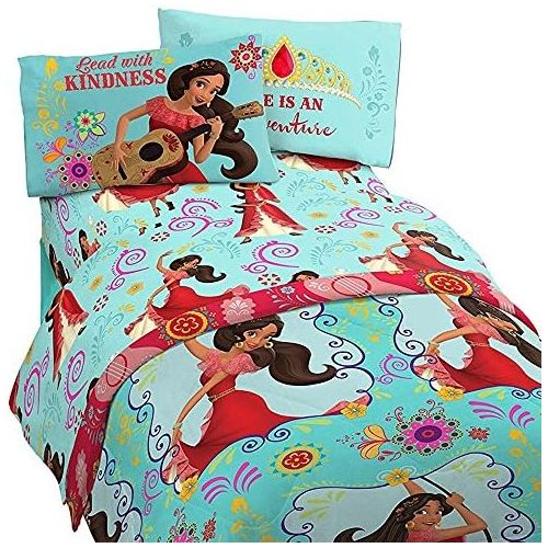  SE 4 Piece Disney Princess Elena Of Avalor Patterned Reversible Sheet Set Twin Size, Printed Framed Pretty Flower Power Girl Bedding, Bright Modern Nature Lovers Bed In A Bag Design,