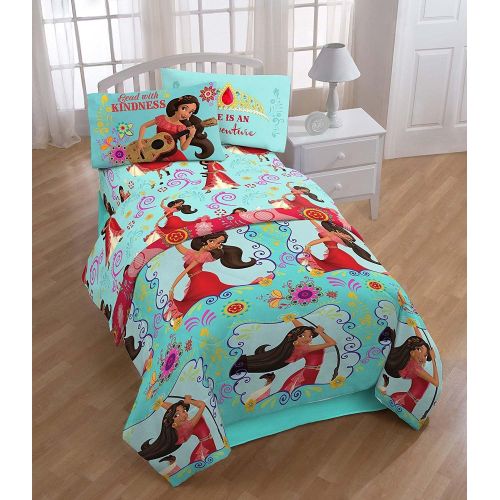  SE 4 Piece Disney Princess Elena Of Avalor Patterned Reversible Sheet Set Twin Size, Printed Framed Pretty Flower Power Girl Bedding, Bright Modern Nature Lovers Bed In A Bag Design,