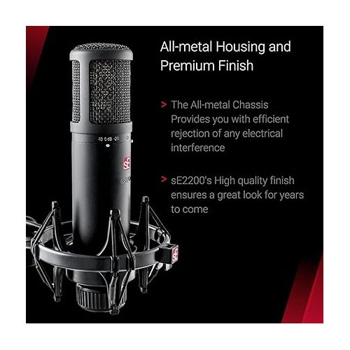  SE ELECTRONICS - 2200 Large Diaphragm Cardioid Condenser Mic with Shockmount and Filter