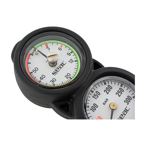  SEAC Unisex Seac Console 2 Pressure Gauge and Depth for Scuba Diving Scale 0 70 mt 400 bar, Black, Standard UK