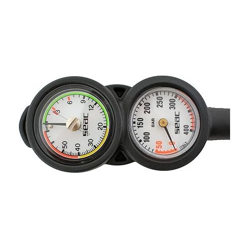  SEAC Unisex Seac Console 2 Pressure Gauge and Depth for Scuba Diving Scale 0 70 mt 400 bar, Black, Standard UK