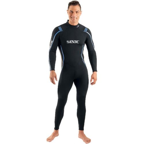  SEAC Feel Man, one-Piece Ultra-Elastic 3 mm Neoprene Wetsuit with Back Zipper for Diving, Snorkelling and Freediving, Black, X-Large