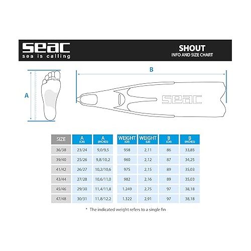  SEAC Shout Long Fins for Scuba Diving, Spearfishing and Freediving