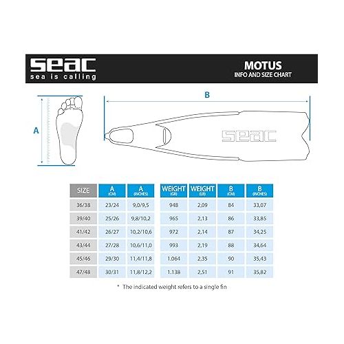  SEAC Motus Long Free Diving Soft and Powerful Fins for Spearfishing