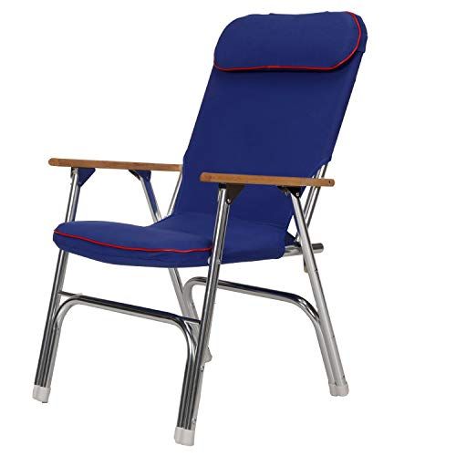  Seachoice 78511 High-Back Canvas Folding Chair  Blue with Red Trim  Folds for Easy Storage, Blue/Red