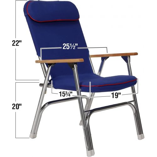  Seachoice 78511 High-Back Canvas Folding Chair  Blue with Red Trim  Folds for Easy Storage, Blue/Red