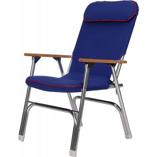  Seachoice 78511 High-Back Canvas Folding Chair  Blue with Red Trim  Folds for Easy Storage, Blue/Red