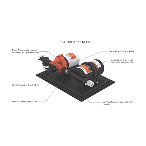  SEAFLO 33-Series Water Pump and Accumulator Tank System - 12V DC, 3.0 GPM, 45 PSI, 0.2 Gallon Tank